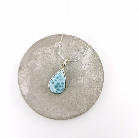 Natural Larimar Drop Necklace 925 Silver