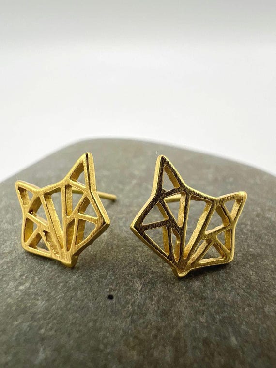 Matte Fox Stud Earrings 18k Gold Plated 925 Silver – Geometric Animal