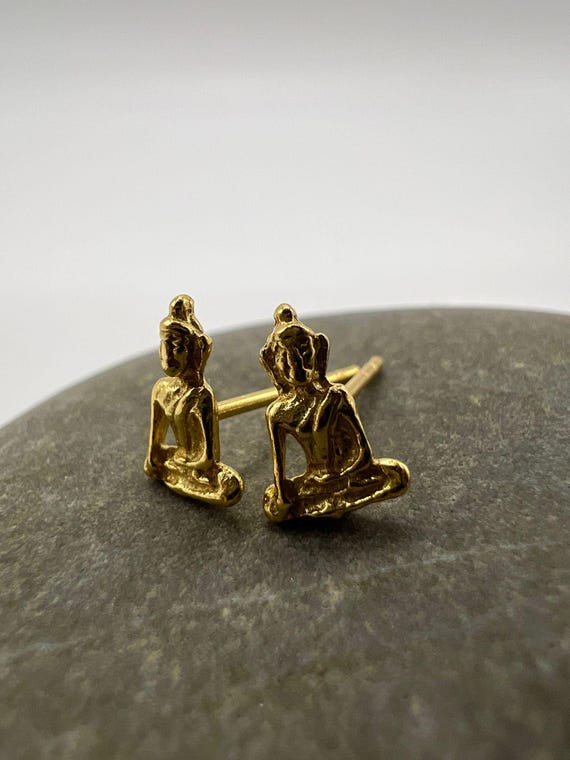 Small Buddha Stud Earrings • 18K Gold Plated 925 Silver