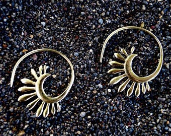 Boho Spiral Earrings " Early Blossom" Brass 25mm