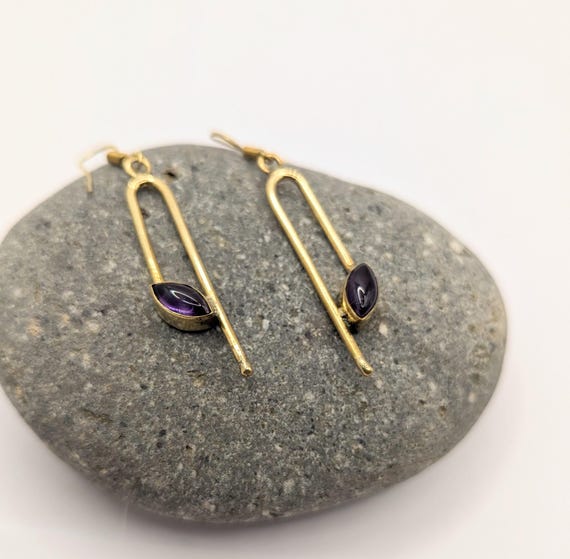 Geometrical Minimalist Gold Earrings with Black Onyx/Green Onyx/Turquoise