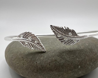 925 Silver Leaf Bracelet • Adjustable Matte Finish Cuff