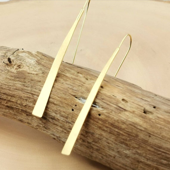 Matte 18K Gold Plated 925 Silver  Hanging Bar Earrings, Minimalist Stick Earrings