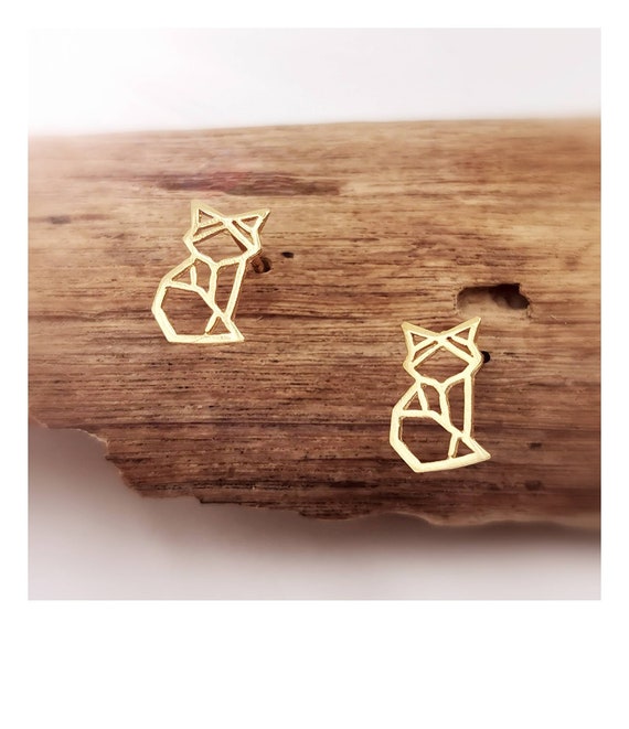 Origami Fox Stud Earrings 18K Gold Plated 925 Silver