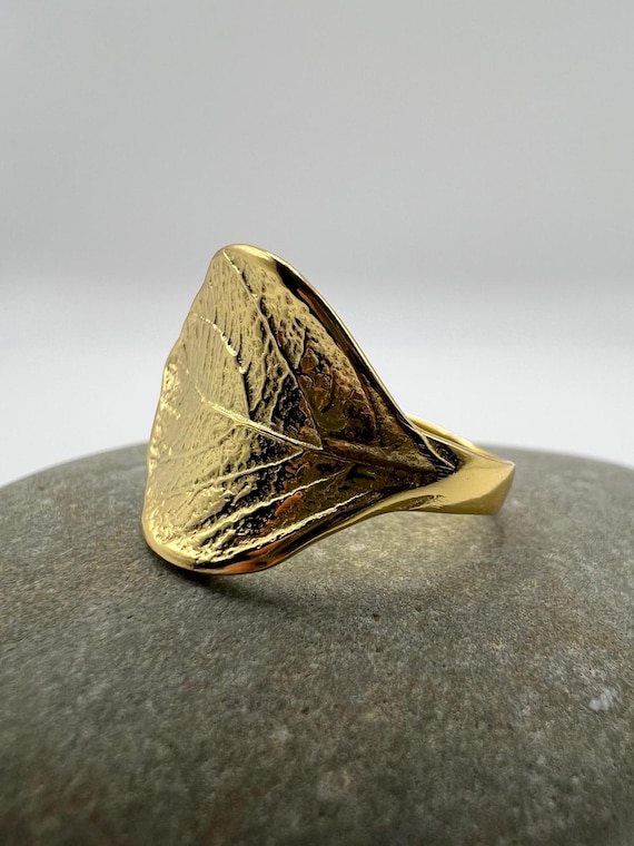Leaf Ring Adjustable • 18k Gold on 925 Silver • Nature Motif Band • Botanical Jewelry