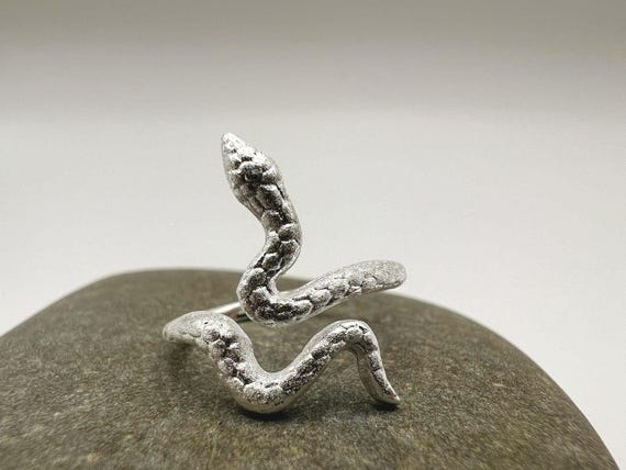 Matte Silver Snake Ring · Adjustable Serpent Ring · Textured 925 Silver Animal Ring