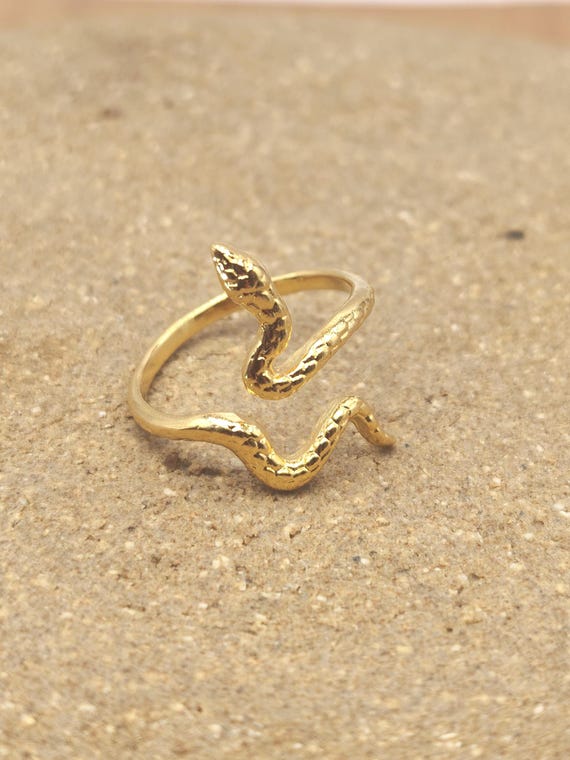 Snake Ring Gold, Adjustable Serpent Ring 925 Silver, 18k Gold Plated, Snake Wrap Ring, Boho Statement Ring