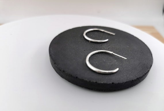Open Solid Silver Hoops with Matte Finish, 925 Silver Minimal Stud Hoop Earrings