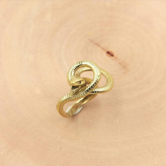 Golden Cleopatra Snake Ring Brass, Egyptian Snake Ring, Three Dimensional Snake Ring
