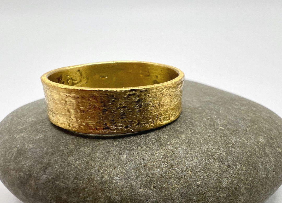 Hammered Gold Ring, 18K Gold Plated 925 Silver Band, Matte Wide Ring ...