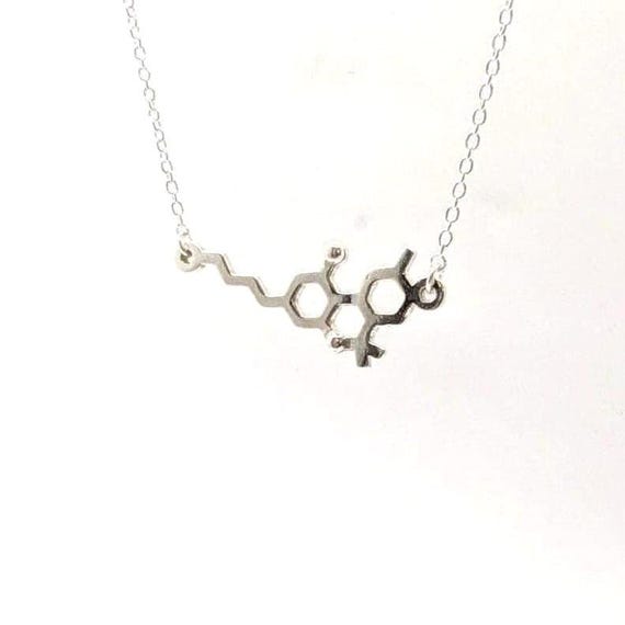 THC Molecule Necklace 925 Silver – Cannabis Molecular Pendant, Science Jewelry, Molecular Structure Necklace