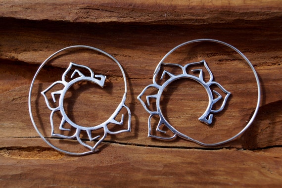 Boho Spiral Earrings "Lotus Spiral" Silver, Tribal Spiral Earrings, Silver Spiral Earrings