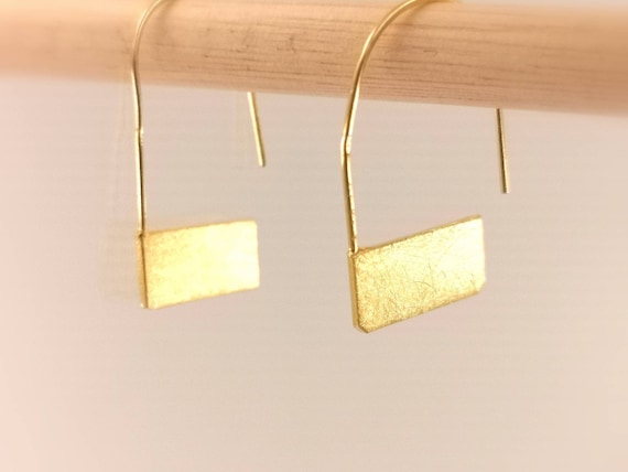 Rectangular Open Bow Shape Gold Hoops, 18k Gold Plated 925 Silver