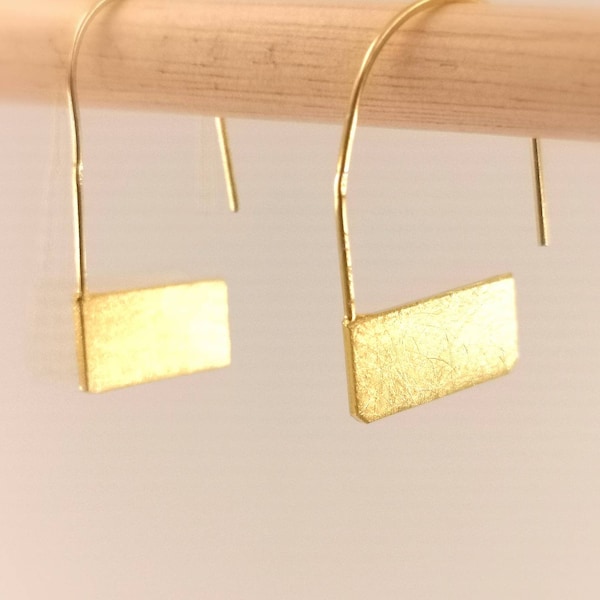 Rectangular Open Bow Shape Gold Hoops, 18k Gold Plated 925 Silver