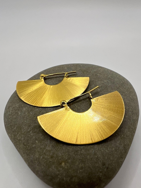 Matte Gold Fan Earrings 18K Plated 925 Silver • Statement Art Deco Hoops • Lightweight Modern Geometric Earrings