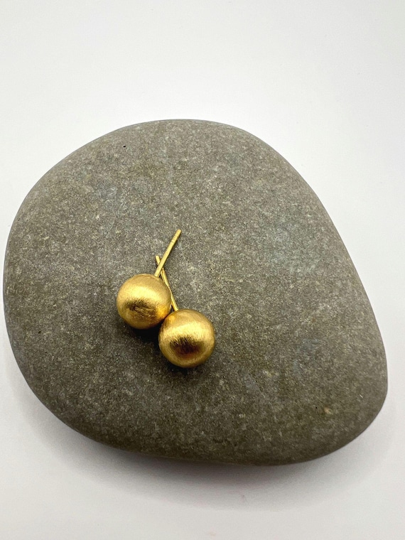 18K Gold Plated Matte Ball Stud Earrings - 7mm Round Sphere Studs -