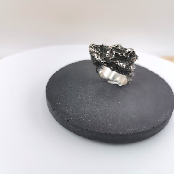 Brutalist men Ring Solid 925 Silver, Melted Silver Abstract Ring, Handmade Men Ring