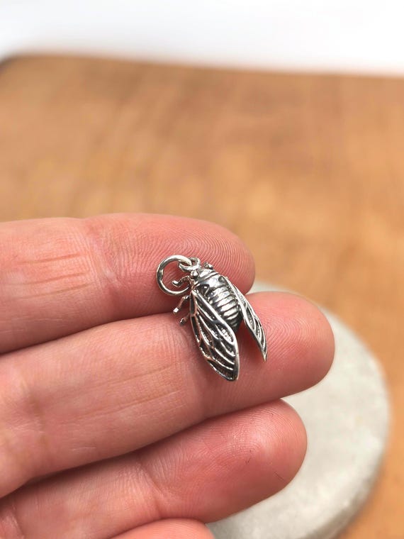 Cicada Pendant 925 Sterling Silver tiny , Tiny Insect Pendant, Cicada Earring Charm, Nature Symbol Jewelry, Transformation Renewal Gift