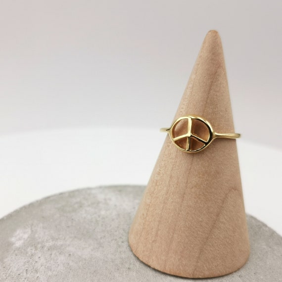 Peace Sign Ring 18k Gold Plated 925 Silver, Unisex Peace Ring