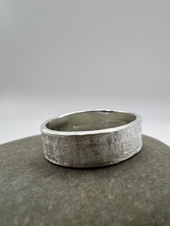 Matte Thick Silver Band Ring • Unisex 925 Silver Ring • Wide Textured Statement Band