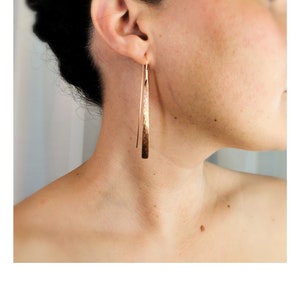 Matte Rose Gold Plated 925 Silver  Hanging Bar Earrings, Minimalist Stick Earrings
