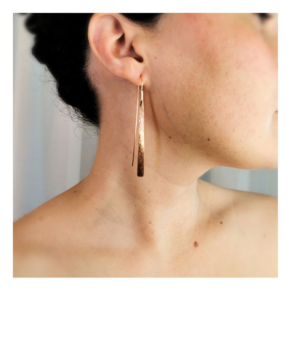 Matte Rose Gold Plated 925 Silver  Hanging Bar Earrings, Minimalist Stick Earrings