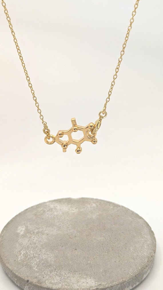 Theobromine Necklace Small, Molecular Structure, 18K Gold Plated 925 Silver
