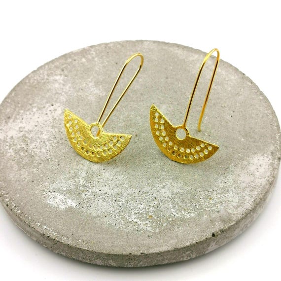 Tribal Fan Earrings 18k Gold Plated 925 Silver with Matte Finish