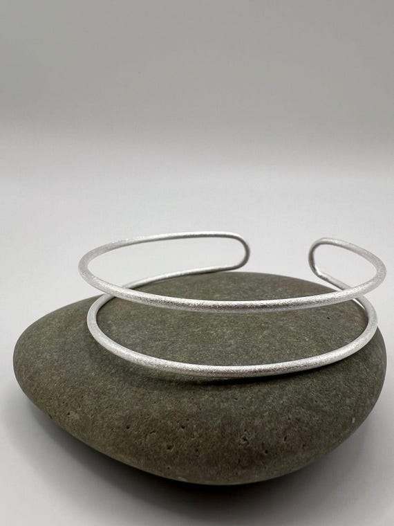 Minimalist Double Band Bracelet 925 Silver • Matte Finish Cuff • Adjustable Unisex