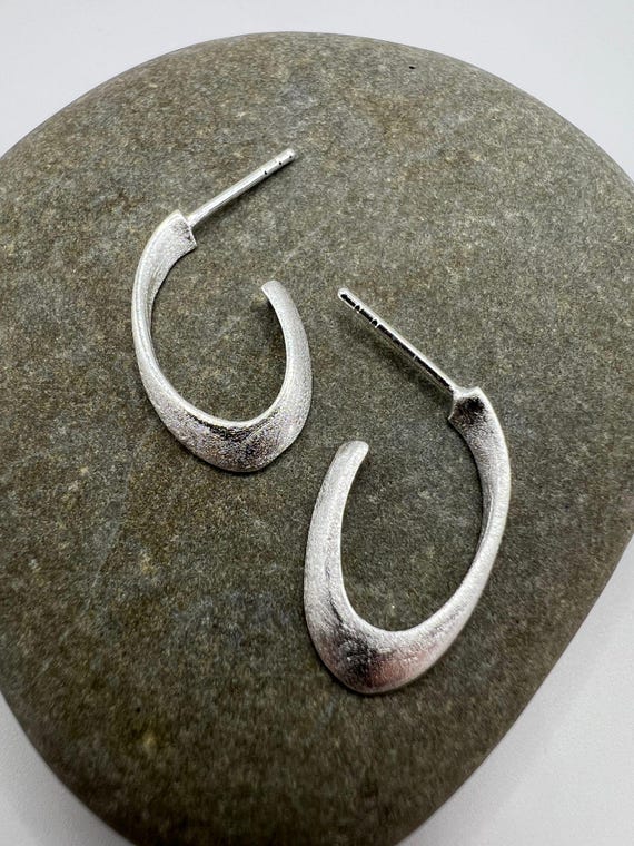 Sculptural Silver Stud Earrings • Organic 925 Matte Minimalist Earrings • Contemporary Art Shape Studs