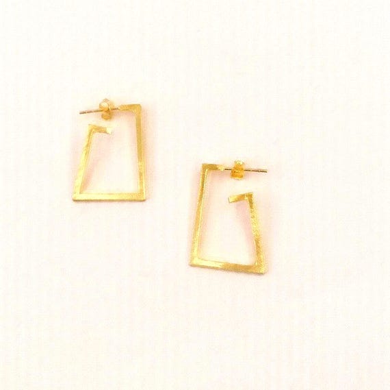 Rectangular Spiral Minimalist Stud Earrings 18k Gold Plated 925 Silver
