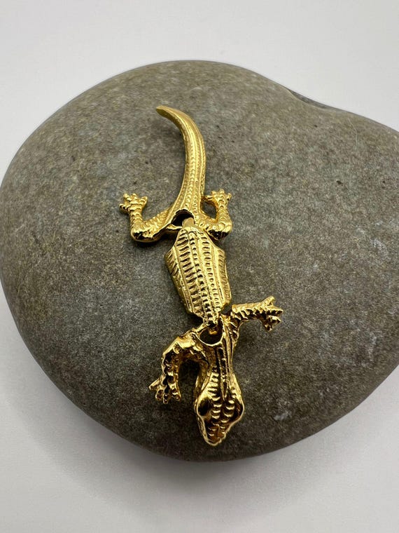 Gold Lizard Pendant • Flexible 2-Point Articulated Reptile Necklace • 18k Gold Plated 925 Silver • Boho Statement Jewelry