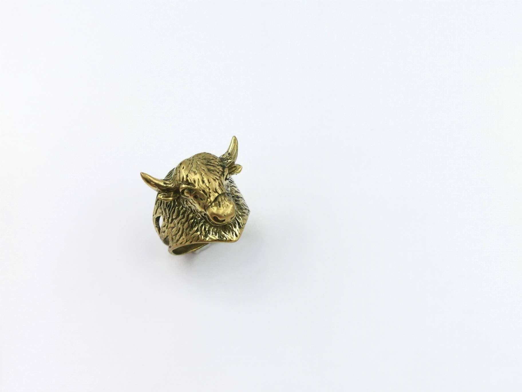 Buffalo Brass Ring Animal Head Ring Golden Men Ring Etsy