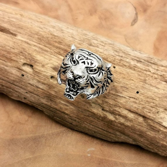 Silver Tiger Ring, Unisex Tiger Ring, Wildcat Ring