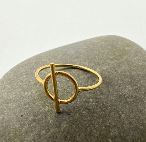 Minimalist Circle Bar Ring • 18K Gold Plated 925 Silver • Geometric Dainty Ring • Modern Line Art Jewelry • Matte Finish Statement Ring