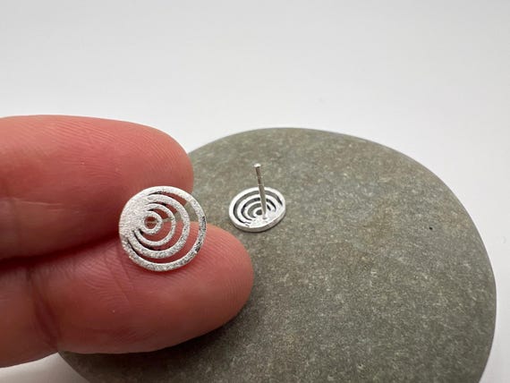 Minimalist Concentric Circle Studs • 925 Silver Matte Finish Geometric Earrings