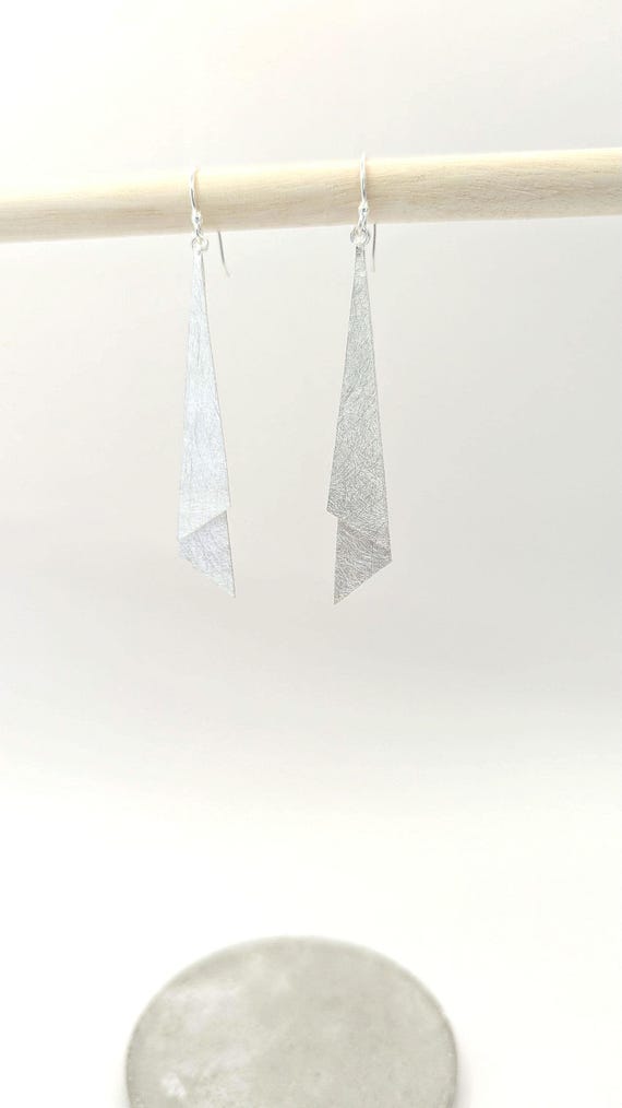Elegant Matte Triangle Earrings 925 Silver, Long Minimalist Dangle Earrings