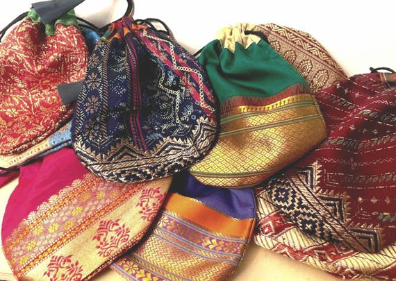 Recycled Sari Pouch 7.5x12cm | Indian Silk Boho Jewelry Bag (Assorted Colors)