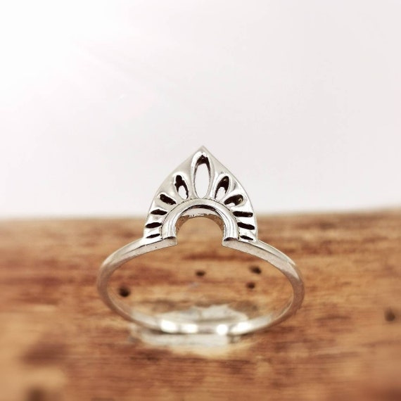 Boho Chevron Ring 925 Silver with Oriental Mandala Pattern