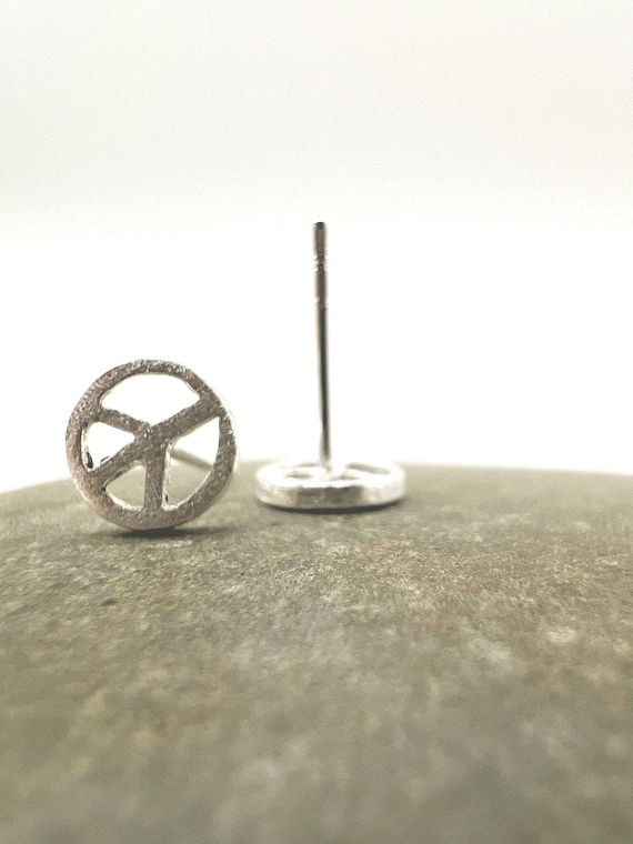 Peace Sign Unisex Stud Earrings • 925 Silver Matte Finish