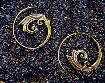 Boho Spiral Earrings " Small Spiral Blossom" Brass