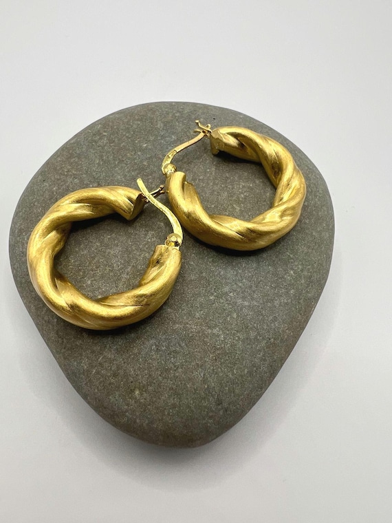 18K Gold Plated 925 Silver Twisted Hoop Earrings | Matte Finish | Chunky Rope Design | Bold Statement Hoops | Thick Textured Hoop Jewelry