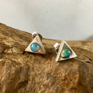 Triangular Opal/ Rainbow Moonstone Studs, 925 Silver or Gold Plated