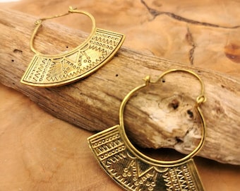 Handmade Tuareg Brass Fan Earrings, Tribal Jewelry