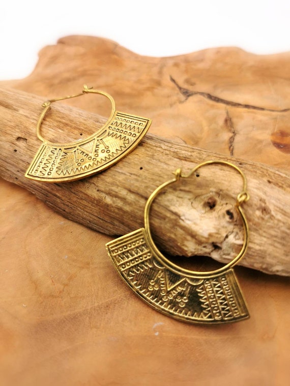 Tuareg Fan Earrings, Tribal Gold Fan Earrings