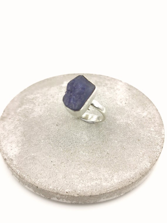 Natural Raw Iolite Ring 925 Silver Adjustable