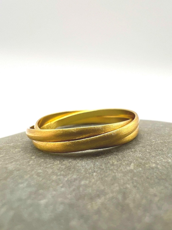 Matte Gold Triple Band Ring • 18k Gold Plated 925 Silver • Interlocking 3-Ring Design