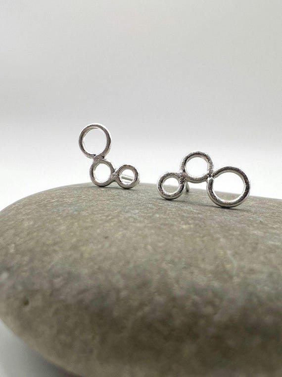 Minimalist Multi-Circle Stud Earrings • Matte 925 Silver Geometric Bubble Design • Modern Everyday Silver Studs