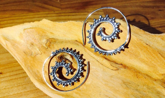 Boho Spiral Earrings " Delicate Curl" Silver Coated