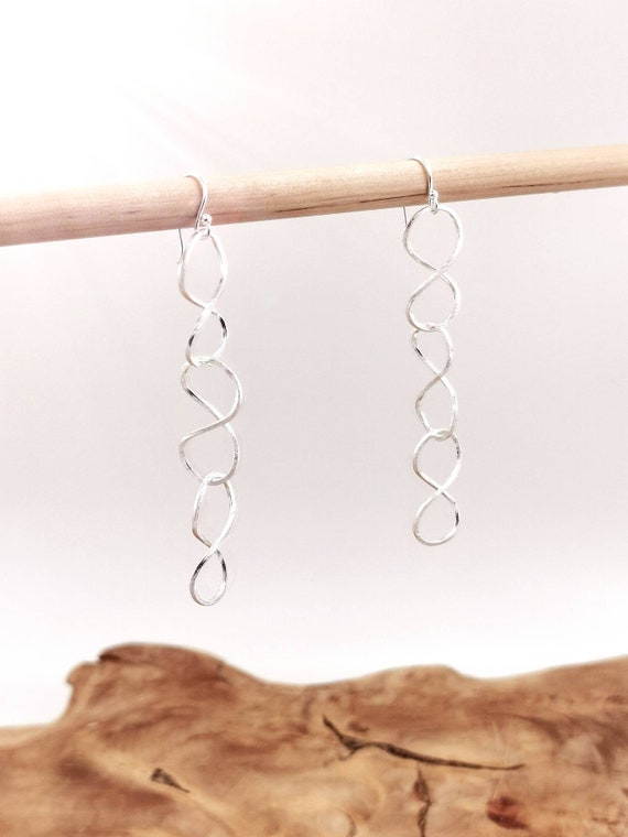 Matte Infinity Chain Dangle and Drop Earrings 925 Silver